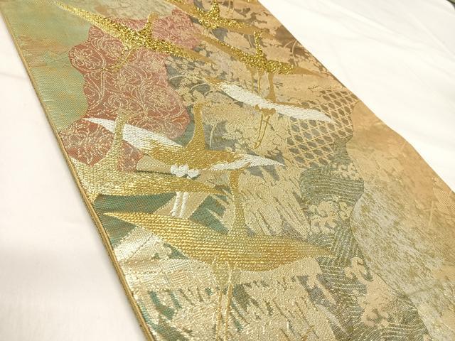 平和屋着物◎六通柄袋帯　飛鶴文　金銀糸　正絹　逸品　AABI5471yx