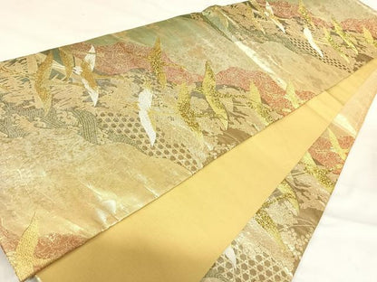 平和屋着物◎六通柄袋帯　飛鶴文　金銀糸　正絹　逸品　AABI5471yx