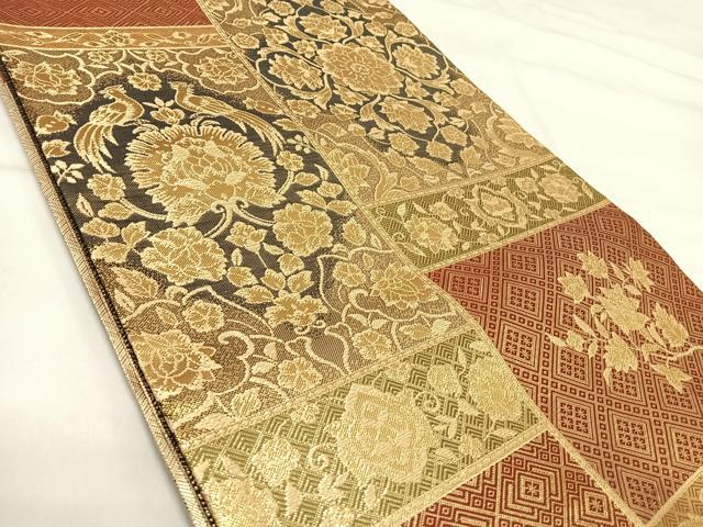 平和屋着物◎佐賀錦　六通柄袋帯　更紗花文　金糸　正絹　逸品　AABI5472yx