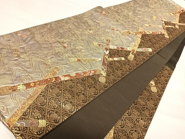平和屋着物◎六通柄袋帯　唐織　流水花蝶文　金銀糸　正絹　逸品　AABI5474yx