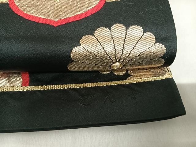 平和屋着物◎西陣　六通柄袋帯　唐織　正倉院花文　黒地　金銀糸　正絹　逸品　AABI5476yx