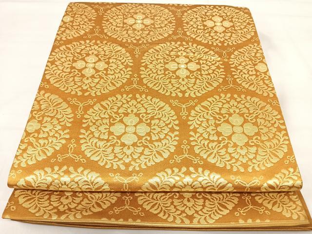 平和屋着物◎六通柄袋帯 更紗花丸文 金糸 正絹 逸品 AABI5477yx