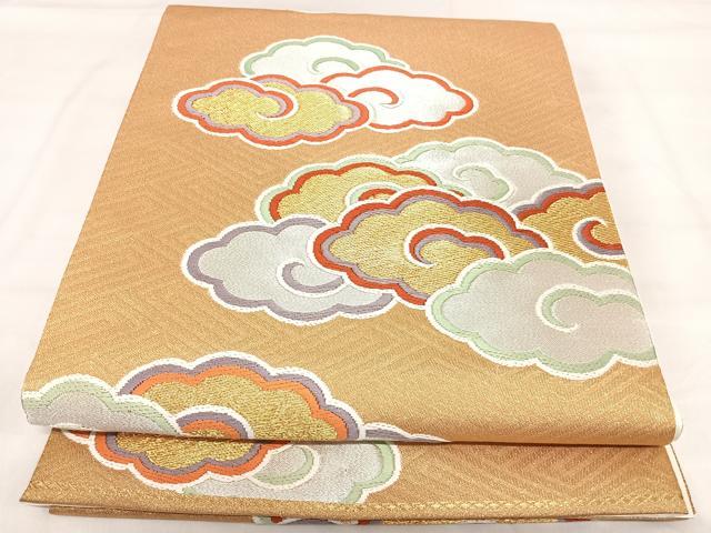 平和屋着物◎六通柄袋帯 唐織 雲重ね文 金銀糸 正絹 逸品 AABI5488yx