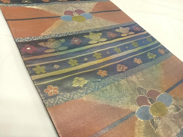 平和屋着物◎六通柄袋帯 椿 金銀糸 正絹 逸品 AABI5491yx