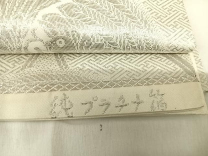 平和屋着物◎六通柄 本袋帯 双鳥丸文 純プラチナ箔 正絹 逸品 AABI5493yx