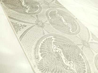 平和屋着物◎六通柄 本袋帯 双鳥丸文 純プラチナ箔 正絹 逸品 AABI5493yx