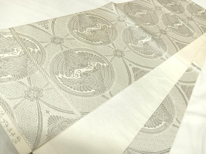 平和屋着物◎六通柄 本袋帯 双鳥丸文 純プラチナ箔 正絹 逸品 AABI5493yx