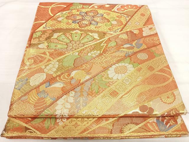 平和屋着物◎佐賀錦 六通柄袋帯 鳳凰花蝶文 金糸 正絹 逸品 AABI5494yx