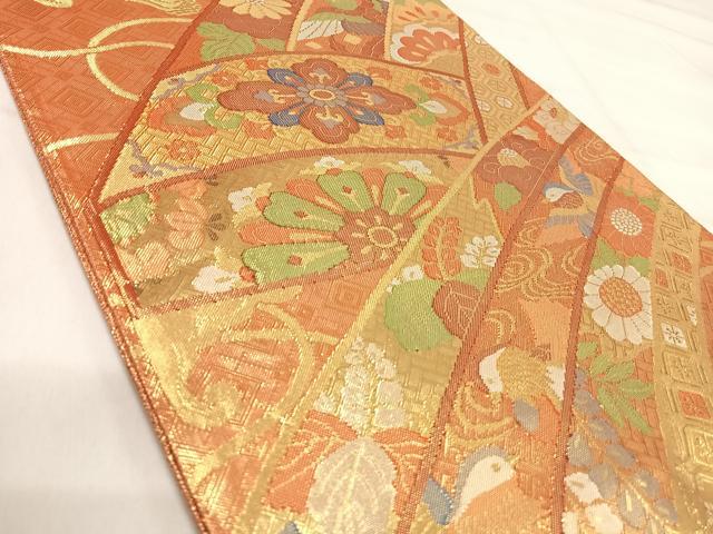 平和屋着物◎佐賀錦 六通柄袋帯 鳳凰花蝶文 金糸 正絹 逸品 AABI5494yx