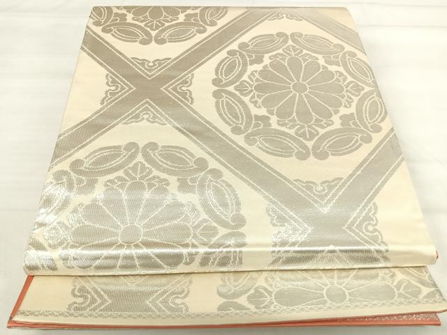 平和屋着物◎両面全通柄袋帯 唐織 花菱文 銀糸 正絹 逸品 AABI5495yx