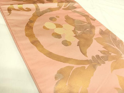 平和屋着物◎六通柄袋帯 花唐草文 金糸 正絹 逸品 AABI5496yx