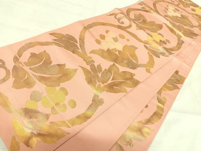 平和屋着物◎六通柄袋帯 花唐草文 金糸 正絹 逸品 AABI5496yx