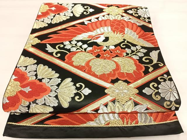 平和屋着物◎六通柄袋帯 唐織 鳳凰桐文 黒地 金銀糸 正絹 逸品 AABI5499yx
