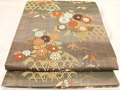 平和屋着物◎六通柄袋帯 唐織 花籬文 金糸 正絹 逸品 AABI5500yx