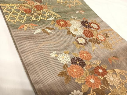 平和屋着物◎六通柄袋帯 唐織 花籬文 金糸 正絹 逸品 AABI5500yx