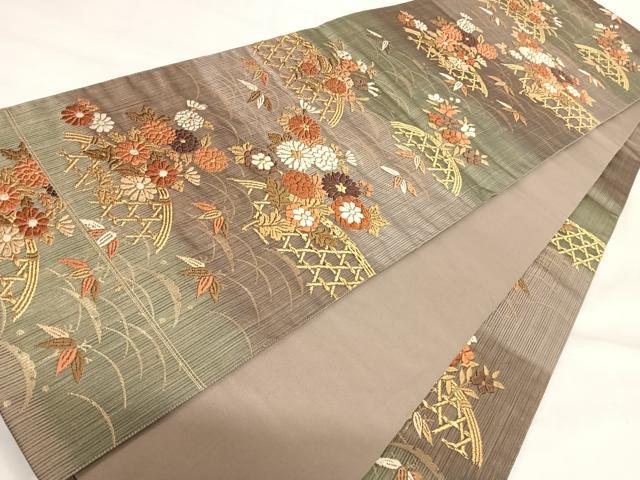 平和屋着物◎六通柄袋帯 唐織 花籬文 金糸 正絹 逸品 AABI5500yx