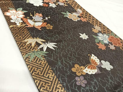 平和屋着物◎六通柄袋帯 唐織 花蝶文 金糸 正絹 逸品 AABI5501yx