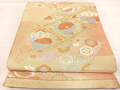 平和屋着物◎佐賀錦 六通柄袋帯 唐織 舞楽菱末広文 金糸 正絹 逸品 AABI5502yx