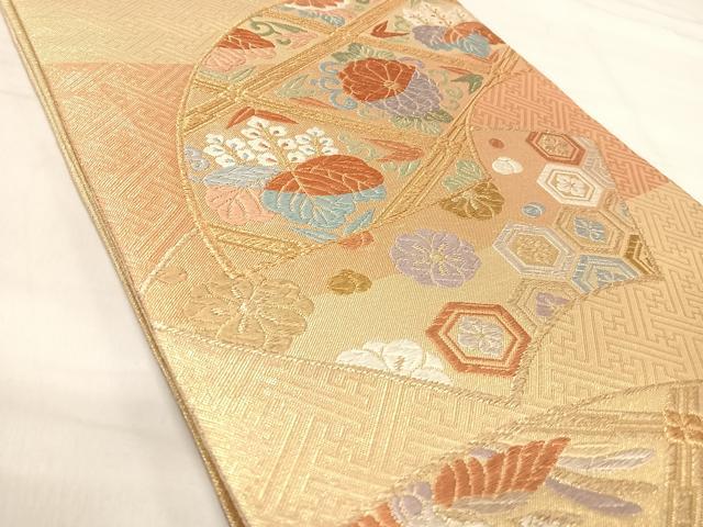 平和屋着物◎佐賀錦 六通柄袋帯 唐織 舞楽菱末広文 金糸 正絹 逸品 AABI5502yx