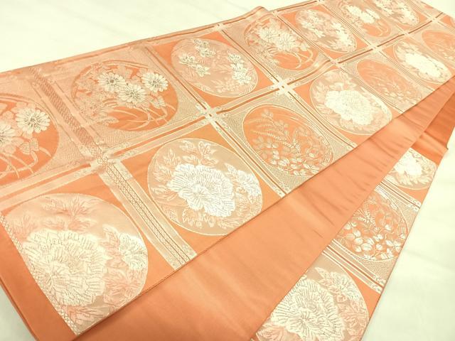 平和屋着物◎六通柄袋帯 唐織 花丸文 銀糸 正絹 逸品 AABI5503yx