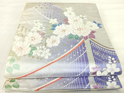 平和屋着物◎佐賀錦 六通柄袋帯 洋花文 金銀糸 正絹 逸品 AABI5504yx