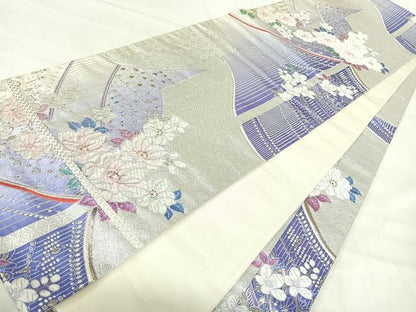 平和屋着物◎佐賀錦 六通柄袋帯 洋花文 金銀糸 正絹 逸品 AABI5504yx