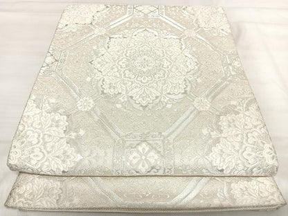 平和屋着物◎六通柄袋帯 蜀江花文 銀糸 正絹 逸品 AABI5508yx