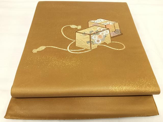 平和屋着物◎西陣 太鼓柄袋帯 唐織 文箱文 金銀糸 正絹 逸品 AABI5512yx