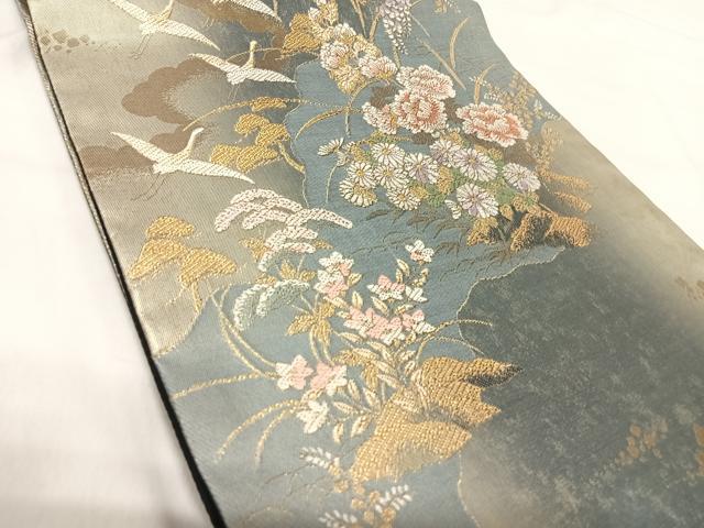 平和屋着物◎六通柄袋帯 道長花文 金糸 正絹 逸品 AABI5514yx