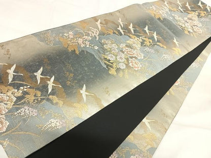 平和屋着物◎六通柄袋帯 道長花文 金糸 正絹 逸品 AABI5514yx