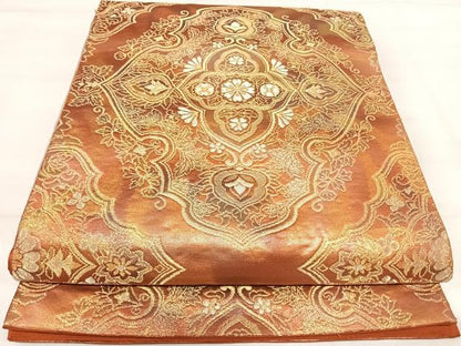 平和屋着物◎六通柄袋帯 飾花文 金糸 正絹 逸品 AABI5518yx
