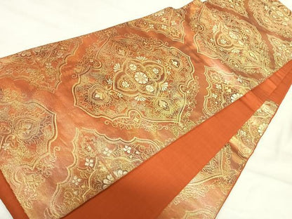 平和屋着物◎六通柄袋帯 飾花文 金糸 正絹 逸品 AABI5518yx