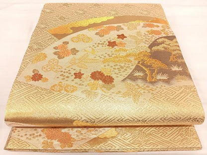 平和屋着物◎佐賀錦 六通柄袋帯 唐織 地紙花文 金銀糸 正絹 逸品 AABI5520yx