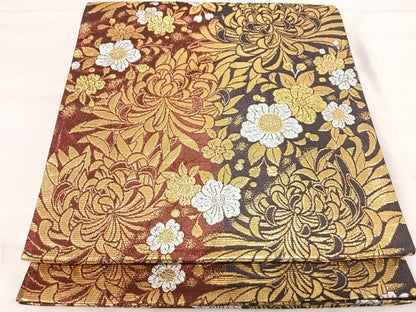 平和屋着物◎佐賀錦 六通柄袋帯 花尽くし 金糸 正絹 逸品 AABI5524yx