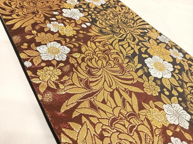 平和屋着物◎佐賀錦 六通柄袋帯 花尽くし 金糸 正絹 逸品 AABI5524yx