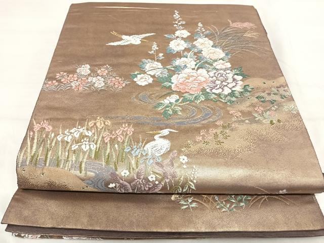 平和屋着物◎六通柄袋帯 唐織 花鳥文 金糸 正絹 逸品 AABI5529yx
