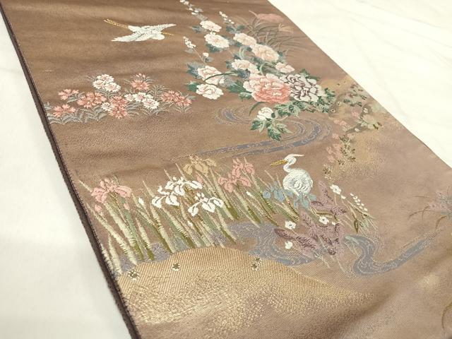 平和屋着物◎六通柄袋帯 唐織 花鳥文 金糸 正絹 逸品 AABI5529yx