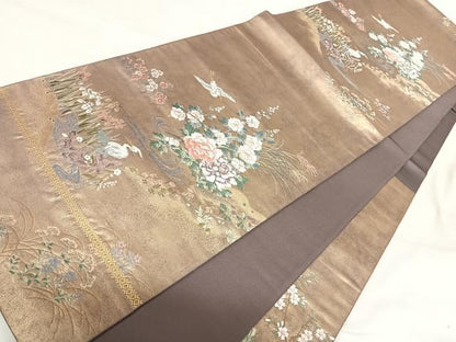 平和屋着物◎六通柄袋帯 唐織 花鳥文 金糸 正絹 逸品 AABI5529yx