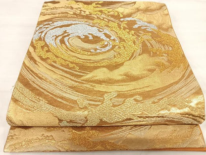平和屋着物◎六通柄袋帯 荒波文 金銀糸 正絹 逸品 AABI5530yx