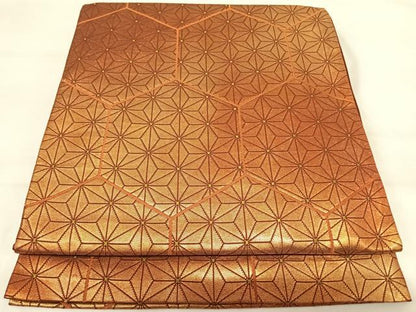 平和屋着物◎六通柄袋帯 麻の葉文様 金糸 正絹 逸品 AABI5532yx