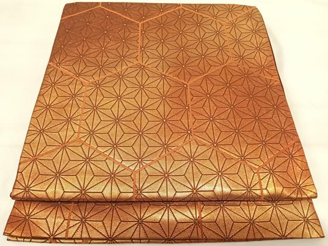 平和屋着物◎六通柄袋帯 麻の葉文様 金糸 正絹 逸品 AABI5532yx