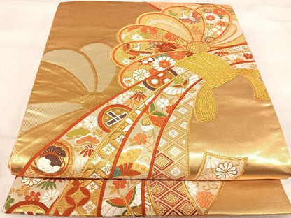 平和屋着物◎六通柄袋帯 唐織 撚金織成綴 金糸 正絹 逸品 AABI5535yx