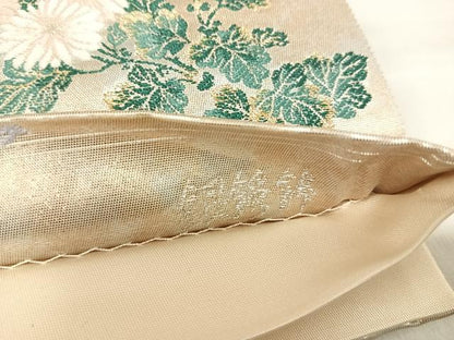 平和屋着物◎六通柄袋帯　唐織　御所の庭　銀箔錦　正絹　逸品　AABI5536yx