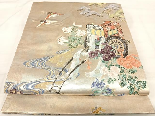 平和屋着物◎六通柄袋帯　唐織　御所の庭　銀箔錦　正絹　逸品　AABI5536yx