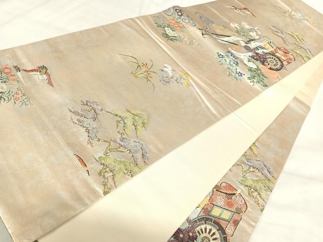 平和屋着物◎六通柄袋帯　唐織　御所の庭　銀箔錦　正絹　逸品　AABI5536yx