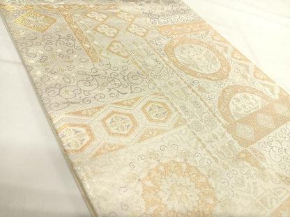 平和屋着物◎六通柄袋帯 花鳥文 金銀糸 正絹 逸品 AABI5537yx