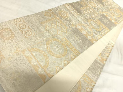 平和屋着物◎六通柄袋帯 花鳥文 金銀糸 正絹 逸品 AABI5537yx