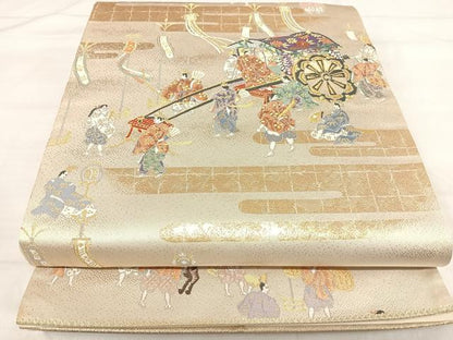 平和屋着物◎六通柄袋帯　人物風景文　金糸　正絹　逸品　AABI5538yx
