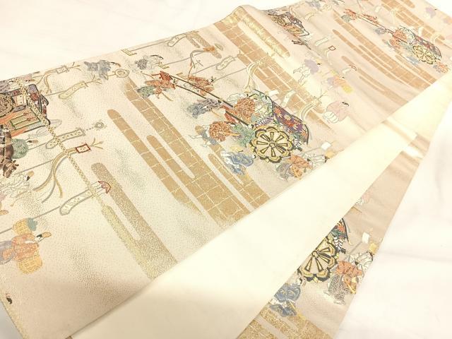 平和屋着物◎六通柄袋帯　人物風景文　金糸　正絹　逸品　AABI5538yx