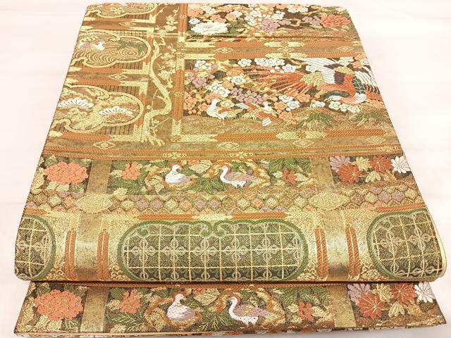 平和屋着物◎六通柄袋帯 唐織 花鳥文 金糸 正絹 逸品 AABI5542yx